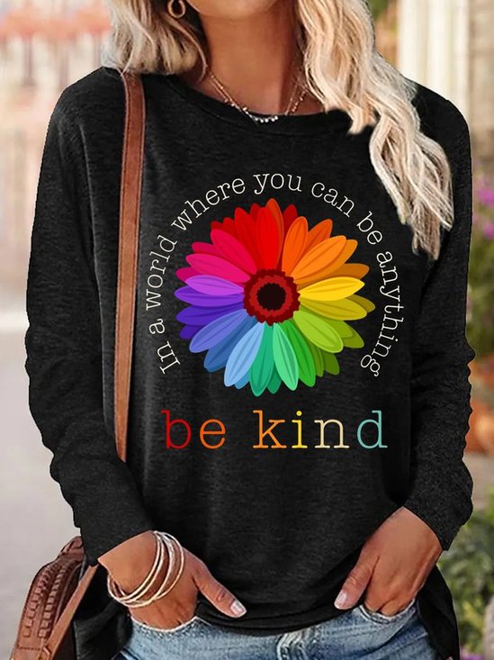 Women's Daisy In A World Where You Can Be Anything Be Kind Vintage Long Sleeve MDD GAD  Be Kind Mental Health Month NSPW T-Shirt